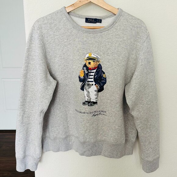 🐻 Polo 🐻 Ralph Lauren Women's Sailor Polo Bear Light Grey Sweatshirt, L - Picture 2 of 8